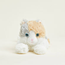Load image into Gallery viewer, Soft plush calico cat stuffed animal with blue eyes and pink nose on white background