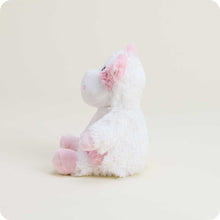 Load image into Gallery viewer, White plush cow stuffed animal with pink accents and fuzzy texture