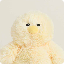 Load image into Gallery viewer, Soft yellow plush chick toy with black button eyes and orange beak