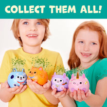 Load image into Gallery viewer, Two children holding colorful animal-shaped planters with green sprouts growing from their heads
