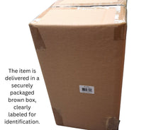 Load image into Gallery viewer, Brown cardboard shipping box with barcode label containing copper mesh bird feeder