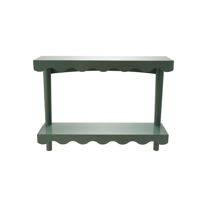Wood Scalloped Wall Shelf with 2 Shelves, Eucalyptus Color, KD