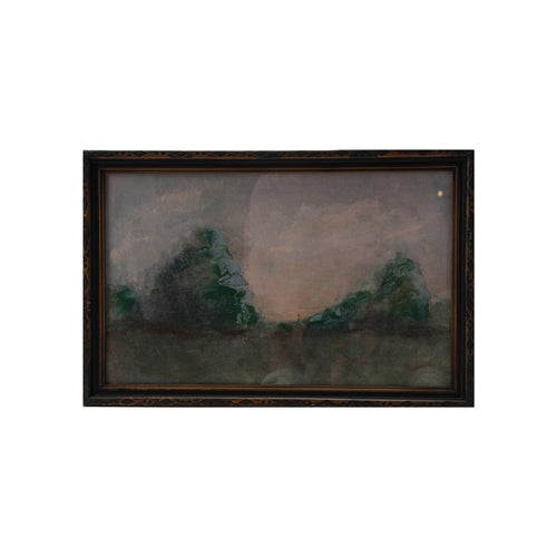 Wood Framed Glass Wall Décor with Landscape ©