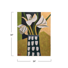 Load image into Gallery viewer, Abstract floral wall art featuring white lilies in patterned vase, 24x32 inches