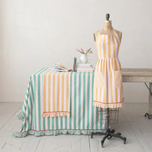Load image into Gallery viewer, Woven Cotton Striped Tablecloth w/ Ruffle