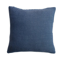 Load image into Gallery viewer, Navy blue square throw pillow with woven fabric texture and decorative stitching