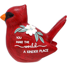 Load image into Gallery viewer, Red cardinal decorative figurine with inspirational message and white flower accent