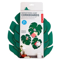 Load image into Gallery viewer, Monstera leaf shaped green corkboards set of 3 with adhesive backing for wall decoration