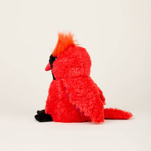 Load image into Gallery viewer, Red plush cardinal stuffed animal with orange crest and black beak sitting upright