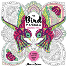Load image into Gallery viewer, My Bird Mandala Coloring Book cover featuring colorful hummingbirds and intricate mandala designs