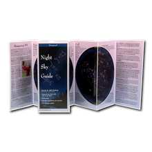 Load image into Gallery viewer, Night Sky Guide folding brochure with star map and constellation diagrams for astronomy education
