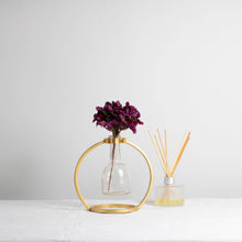 Load image into Gallery viewer, Capstone Floating Glass Bud Vase Brass Finish Metal