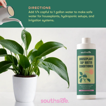 Load image into Gallery viewer, Southside Houseplant Tap Water Conditioner bottle next to green leafy plant being watered