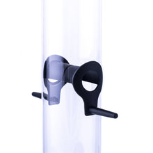 Load image into Gallery viewer, Matte black bird seed feeder with mounting bracket against white background