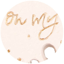 Load image into Gallery viewer, White ceramic garden stone with gold cursive 'Oh My' text and decorative cutout details