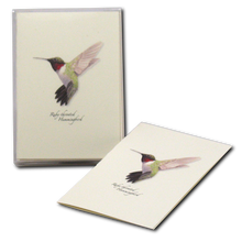 Load image into Gallery viewer, Ruby-throated hummingbird stationery set with notecards in clear plastic box