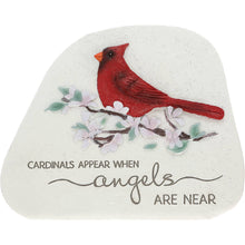 Load image into Gallery viewer, White memorial garden stone featuring red cardinal on flowering branch with inspirational text