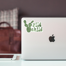 Load image into Gallery viewer, Wild Child green cactus sticker on white laptop computer showing decorative vinyl decal