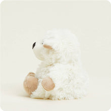 Load image into Gallery viewer, White fluffy sheep stuffed animal with tan accents and black embroidered eyes