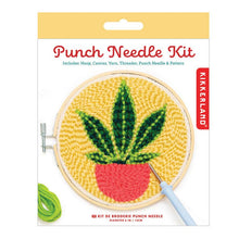 Load image into Gallery viewer, Punch needle embroidery kit featuring green plant in red pot design with crafting supplies