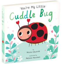 Load image into Gallery viewer, Children's board book featuring cute red ladybug with heart antennae surrounded by flowers