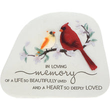 Load image into Gallery viewer, Memorial stone with two cardinals on flowering branch and loving memory inscription