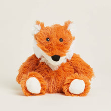 Load image into Gallery viewer, Orange and white plush fox stuffed animal with black nose and eyes sitting upright