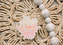 Load image into Gallery viewer, Coral and yellow 'I Am' affirmation sticker with positive words surrounded by rope and stones