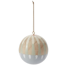 Load image into Gallery viewer, Wooden Leiden Christmas ornament with pastel stripes and gold hanging cord