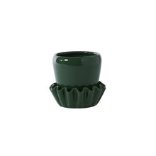 Load image into Gallery viewer, Lorelai dark green glossy ceramic pot with ruffled saucer base, cupcake-shaped design