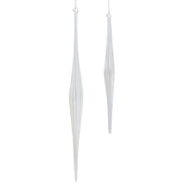 Load image into Gallery viewer, Two clear glass icicle Christmas ornaments hanging against white background