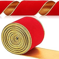 Red Velvet Ribbon with Gold Edge- 4 Inch X 35 Yards