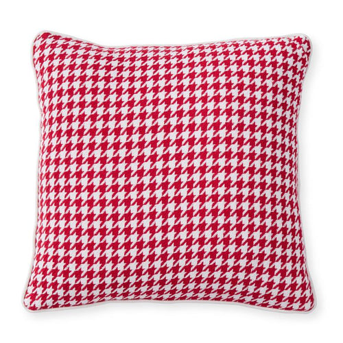 18 Inch Red & White Cotton Houndstooth Pillow