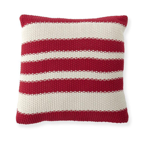 20 Inch Cotton Knit Red & Cream Striped Pillow