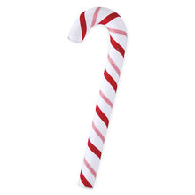 Load image into Gallery viewer, Red and white striped fabric candy cane Christmas decoration with curved hook top