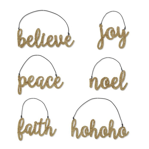 Assorted Gold Glittered Holiday Message Ornaments