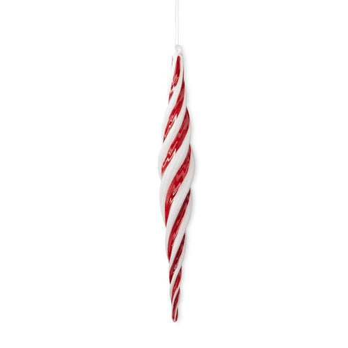 14 Inch Red & White Glass Icicle Ornament