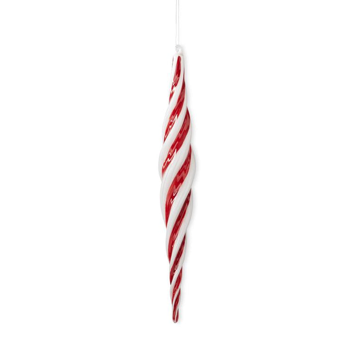 14 Inch Red & White Glass Icicle Ornament