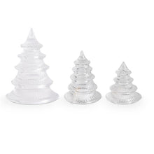 Load image into Gallery viewer, Three clear glass Christmas trees in graduated sizes with ribbed textured surfaces