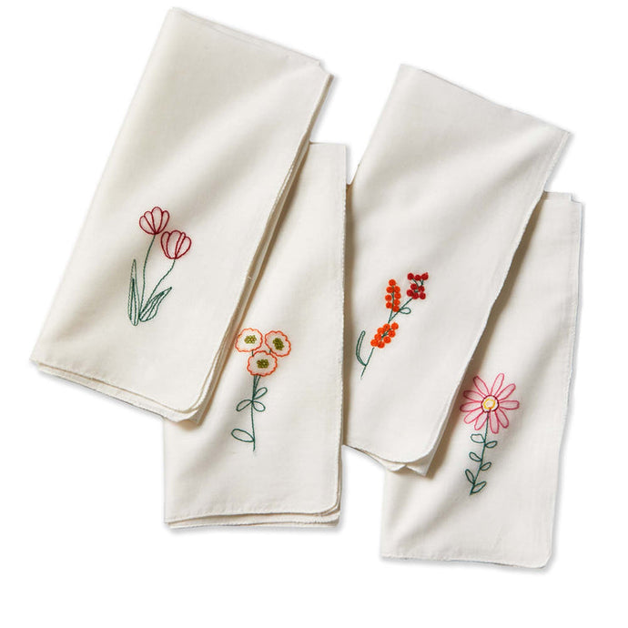 Picked Flowers Embroidered Napkin Set of 4