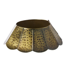 Load image into Gallery viewer, Hammered brass-finish scalloped metal Christmas tree collar with decorative petal panels