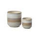 Load image into Gallery viewer, Two ceramic planters in white and beige with horizontal stripe pattern in different sizes