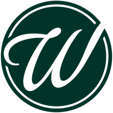 Load image into Gallery viewer, White cursive W logo on dark green circular background for garden nursery branding
