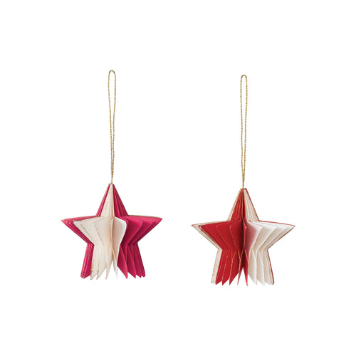 Paper Folding Honeycomb Star Ornament w/ Gold Glitter Edge, 2 Colors
