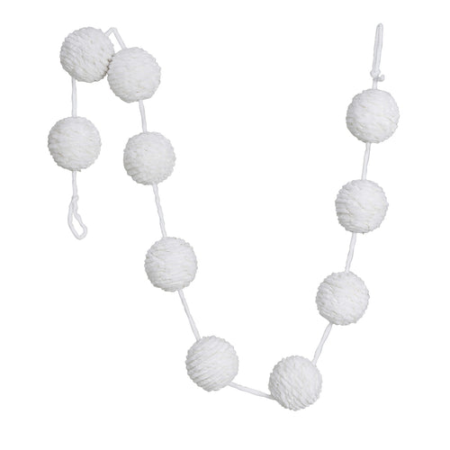 Chenille Rope Ball Garland w/ Gold Metallic Thread, White