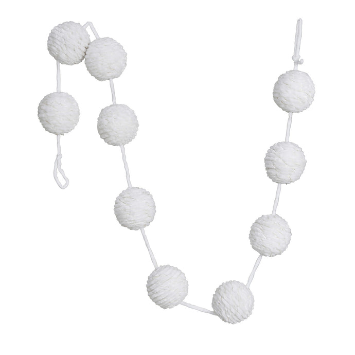 Chenille Rope Ball Garland w/ Gold Metallic Thread, White