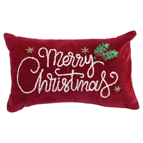 Cotton Velvet Lumbar Pillow with Embroidery & Applique 