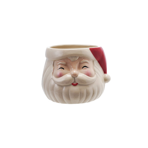 Stoneware Santa Head Shaped Planter, Red & White (Holds 5