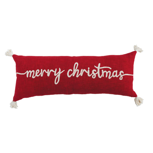Cotton Lumbar Pillow with Tassels & Embroidered 