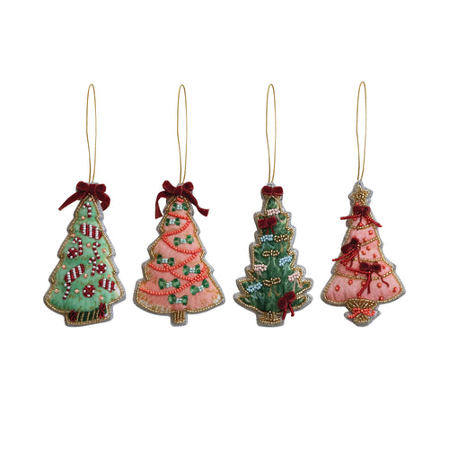 Handmade Beaded Fabric Christmas Tree Ornament, 4 Styles